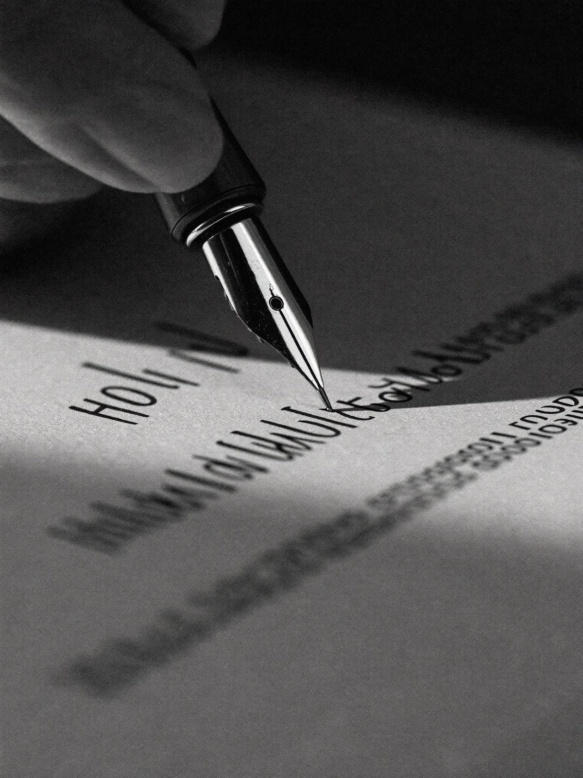 A fountain pen signing a contract in dramatic light